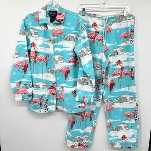 Nick & Nora Pajamas Medium Flannel Flamingo Airstream Camper Set Coastal Boho